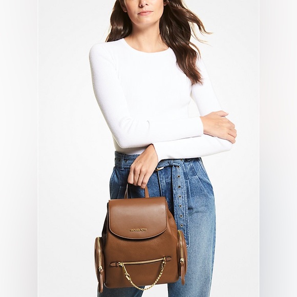 Michael Kors Jet Set Medium Pebbled Leather Backpack - Brown / Tan / “Luggage” - Picture 2 of 4